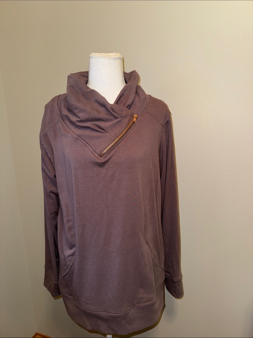Women's Mauriceās Mauve Funnel Neck Pullover Sweater with Zip Detail - Large